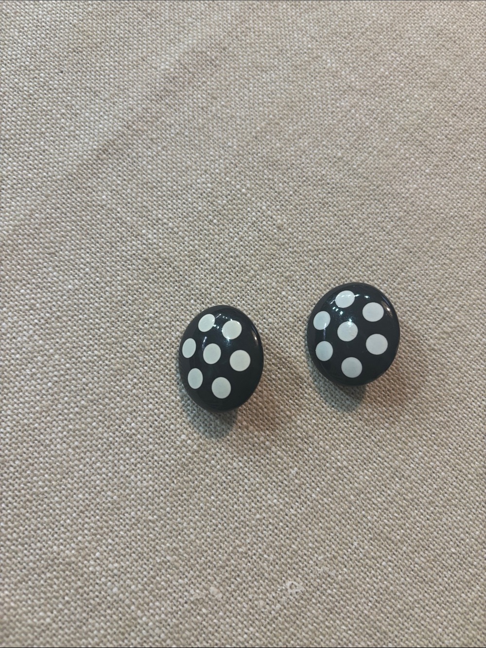 Avon Black Button Earrings with White Polka Dots